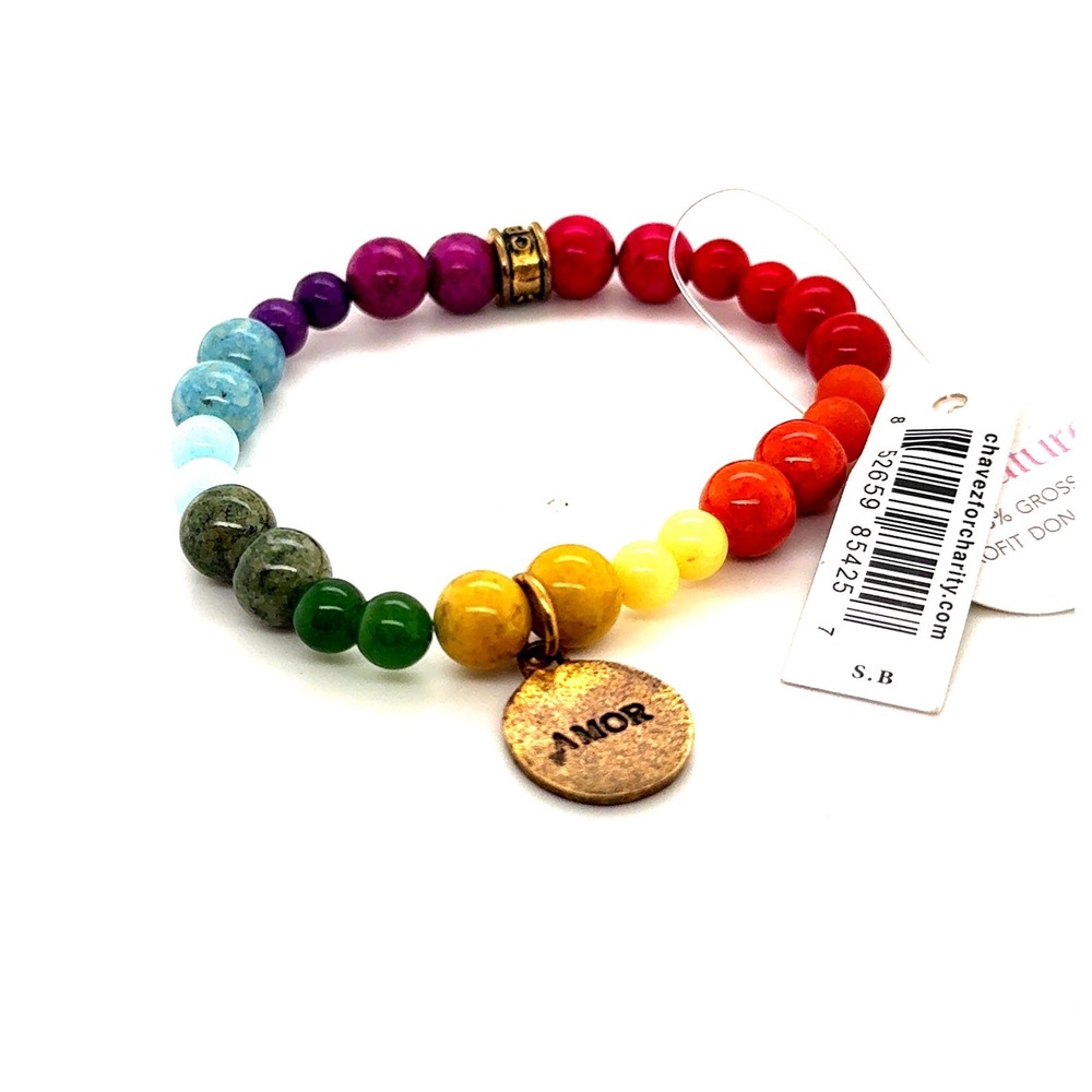 Chavez for Charity Rainbow Stone Bead Amor Charm Bracelet Matthew Shepard Found